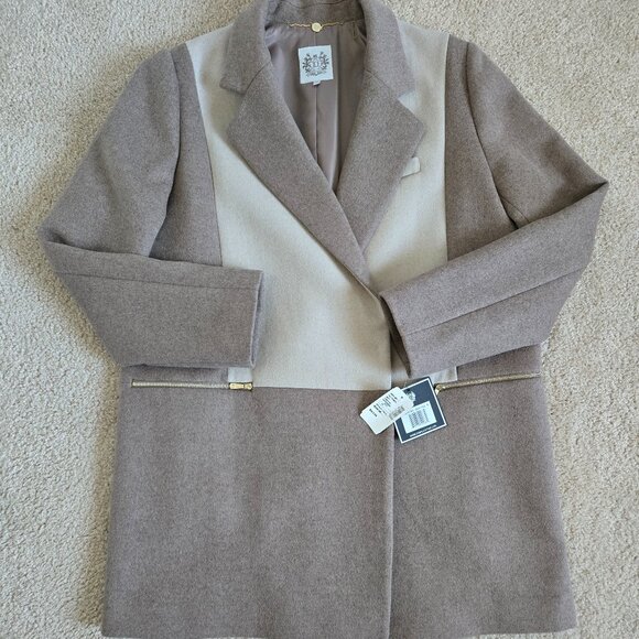 DAWN LEVY Lila two- tone colorblock wool blend coat - Picture 2 of 14